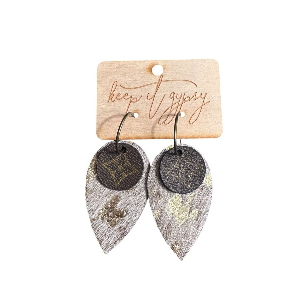Keep It Gypsy LV Leather Earrings Western Boho Dangle NEW $75